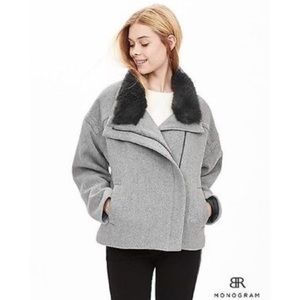 NWOT Banana Republic Grey Fur Collar Coat Jacket